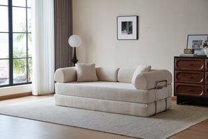 English Elm 78.8" Corduroy Modular Floor Sofa Convertible Sleeper Futon with Pillow Back Support Off White W5617P458132