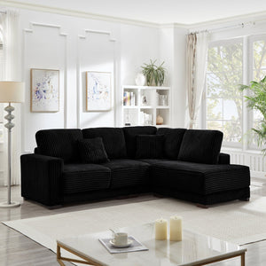 English Elm 93" Sectional Sofa L-Shaped Upholstered Corduroy 3-Seater with Reversible Chaise, Solid Wood Frame, Plush Coil-Foam Cushions Black W1097S00223