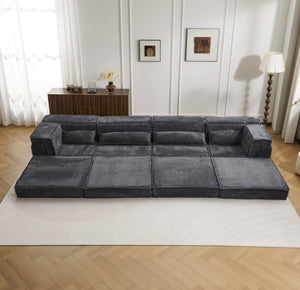 English Elm Compression Modular Floor Sofa Bed - Cozy, No Assembly, Soft Fleece, Versatile 4-Seater With Pillows! W3723S00033