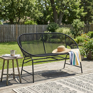 English Elm Condessa Outdoor Pe Rattan Loveseat Iron Frame Weather Resistant Patio Seating Black N775P423051B