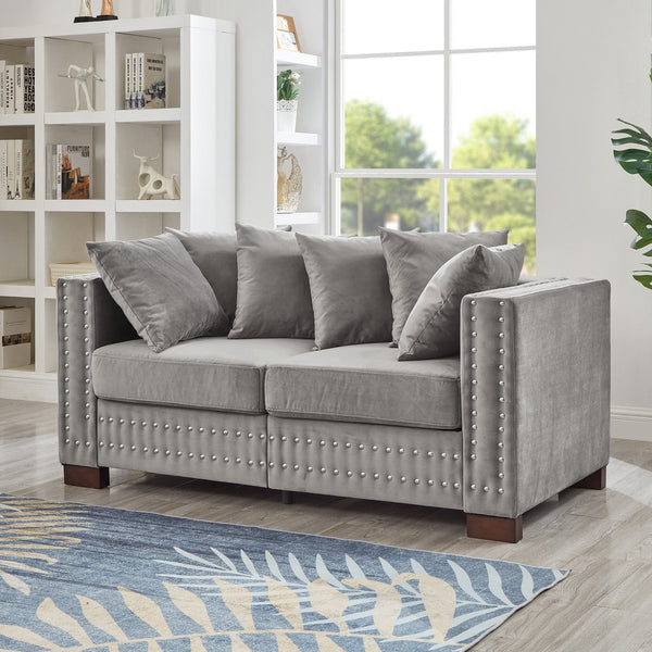 English Elm Modern Velvet Loveseat With Silver Nailhead Trim – Stylish, Compact, And Comfortable For Any Space W1097S00183