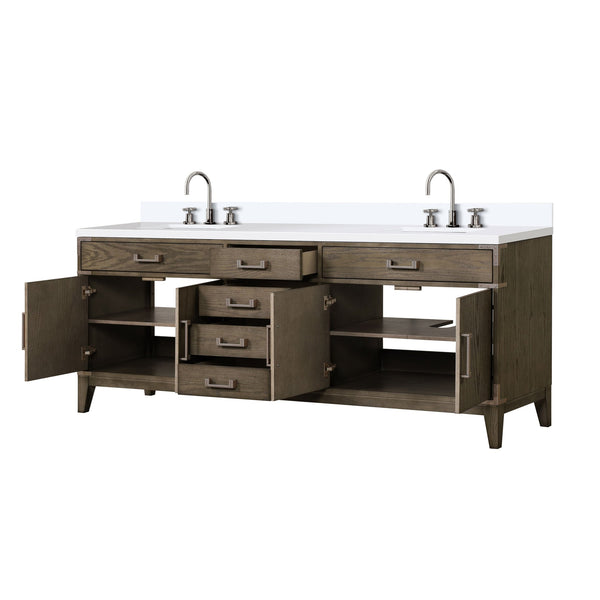 English Elm Laurel 84" Grey Oak Double Bath Vanity With Cultured Marble Top, Faucet Set & Ample Storage Solutions B2731P259977