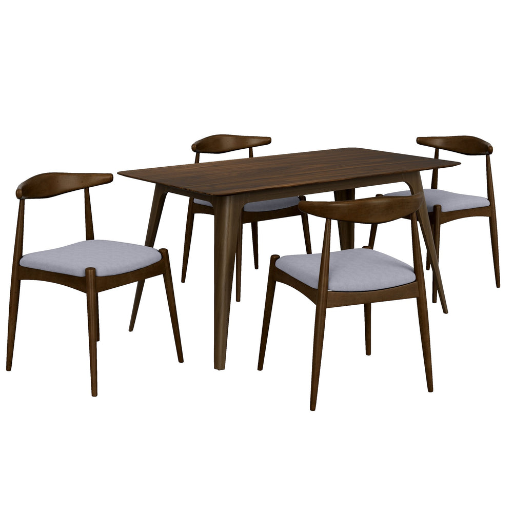 English Elm [video] 5-piece Mid-century Rubberwood Dining Set with Upholstered Chairs for Family Meals Light Gray,Walnut N759S002011D