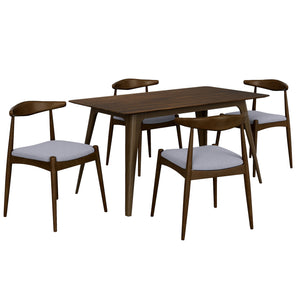 English Elm [video] 5-piece Mid-century Rubberwood Dining Set with Upholstered Chairs for Family Meals Light Gray,Walnut N759S002011D