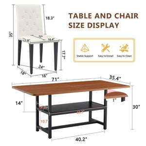 English Elm Table Walnut Grain Dining Set With 8 Ergonomic Pu Chairs & Hidden Storage - Modern Comfort Design W1151S04289-GIGA