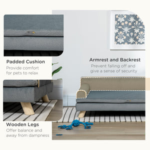 English Elm PawHut Plush Foam Large Dog Couch with Removable Washable Cover, Elevated Wooden-Leg Sofa Bed Grey W2225P217303