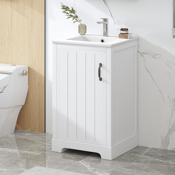 English Elm 20" Bathroom Vanity With Soft-Close Door, Ceramic Sink, Adjustable Shelves & Chic Storage Solutions N725P351852K