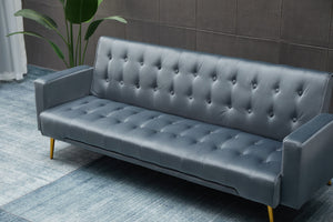 English Elm Sofa Bed Velvet Upholstered Convertible with Gold Metal Legs for Studio Spaces Dark Gray B205P246433
