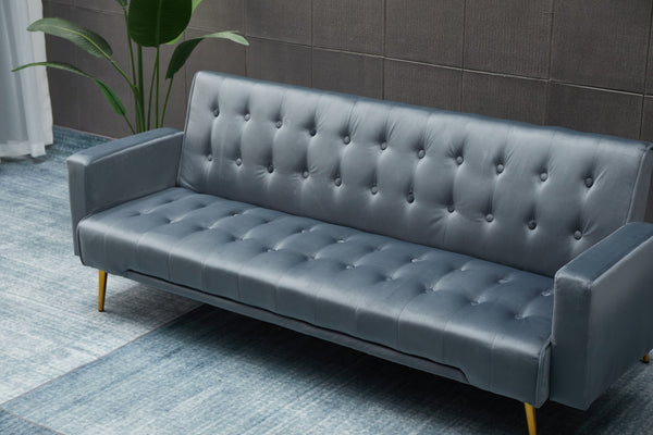 English Elm Sofa Bed Velvet Upholstered Convertible with Gold Metal Legs for Studio Spaces Dark Gray B205P246433