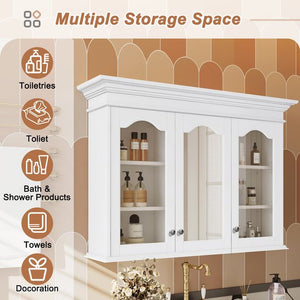 English Elm 40" Medicine Cabinet with Mirror, 6 Adjustable Shelves, Wall-Mounted Bathroom Organizer, White Modern Design N710P264317K