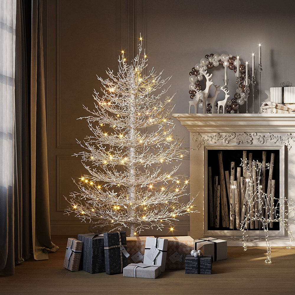 English Elm 4FT Aspen Fir Pre-Lit Artificial Christmas Tree with 280 Snow-Flocked Tips & 230 Warm White LEDs, Lightweight Hinged Frame for Home & Party Decor N704P326835A