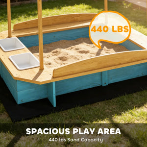 English Elm Garden Fir Wood Kids Sandbox with Dinosaur Canopy Bench Seating for Six Children T3971P480696