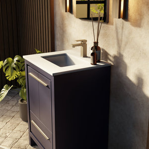 English Elm Navy Blue Bath Vanity With White Quartz Top & Gun Metal Faucet - Stylish Storage For Small Spaces B2731P259242