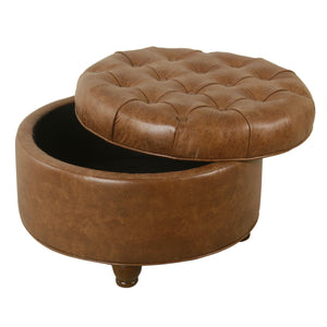 English Elm Gery Round Tufted Storage Ottoman Faux Leather Lift Top Living Room Footrest Brown B056P416975