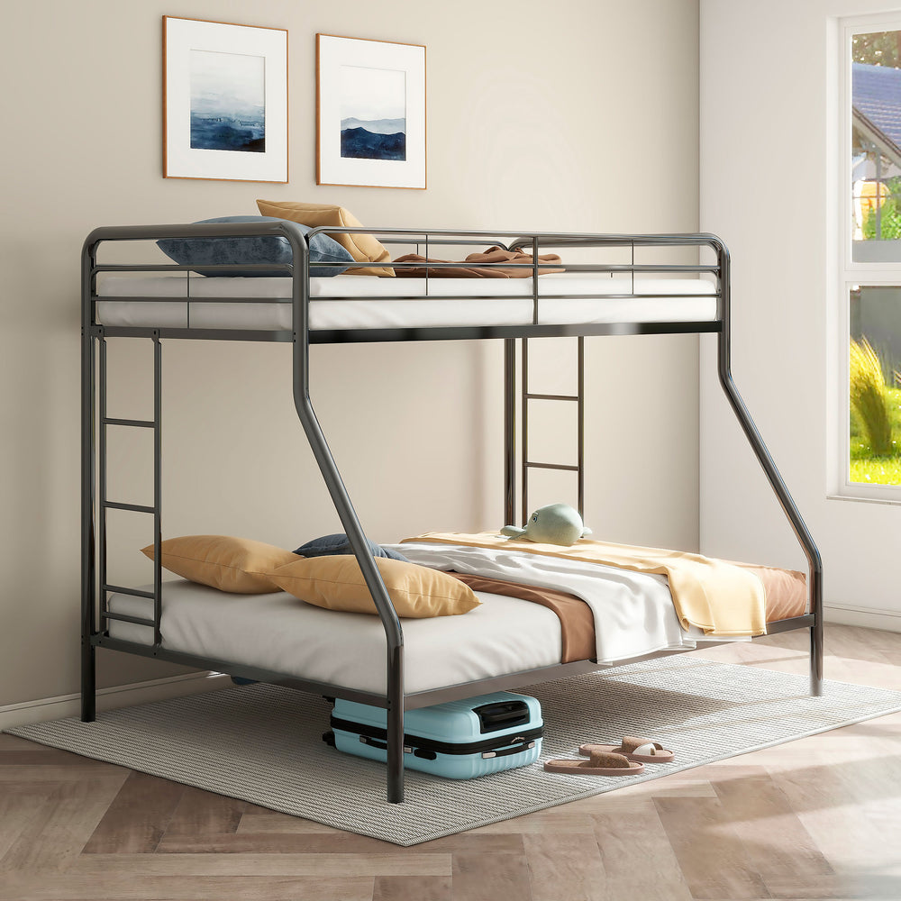 English Elm Metal Twin Over Full Bunk Bed Steel Frame with Guardrails for Kids or Guest Rooms Black B016P469262