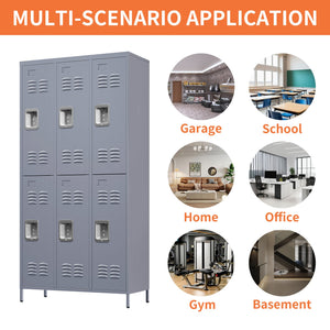 English Elm 6 Door 72"H Metal Lockers with Locking Compartments, Durable Steel Storage Cabinet for Gym Office School Home Garage T2398P151998