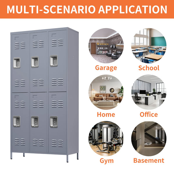 English Elm 6 Door 72"H Metal Lockers with Locking Compartments, Durable Steel Storage Cabinet for Gym Office School Home Garage T2398P151998