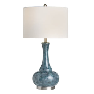 Crestview Collection Transitional Table Lamp - Elegant Genie Bottle Design In Teal & Gray With White Linen Shade   Cvabs2289