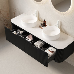 English Elm Dina 60" Modern Wall-Mounted Bathroom Vanity With Dual Ceramic Sinks & Storage, Pre-Assembled Black Design W2615S00128