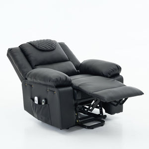 English Elm Black PU Remote-Controlled Heating Massage Recliner for Seniors with Assist Lift, Cup Tray, Remote Control W570P320457
