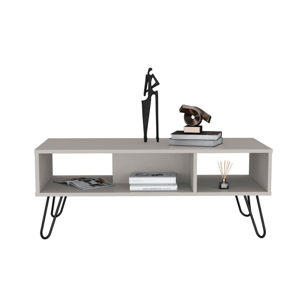 English Elm Vassel White Coffee Table with Hairpin Legs and Two Open Shelves, Modern 39" x17" Display Surface B200P235842