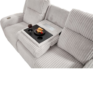 English Elm Recliner Sofa Set Corduroy Upholstered with Bluetooth Speaker and Wireless Charging Console W3900S00015