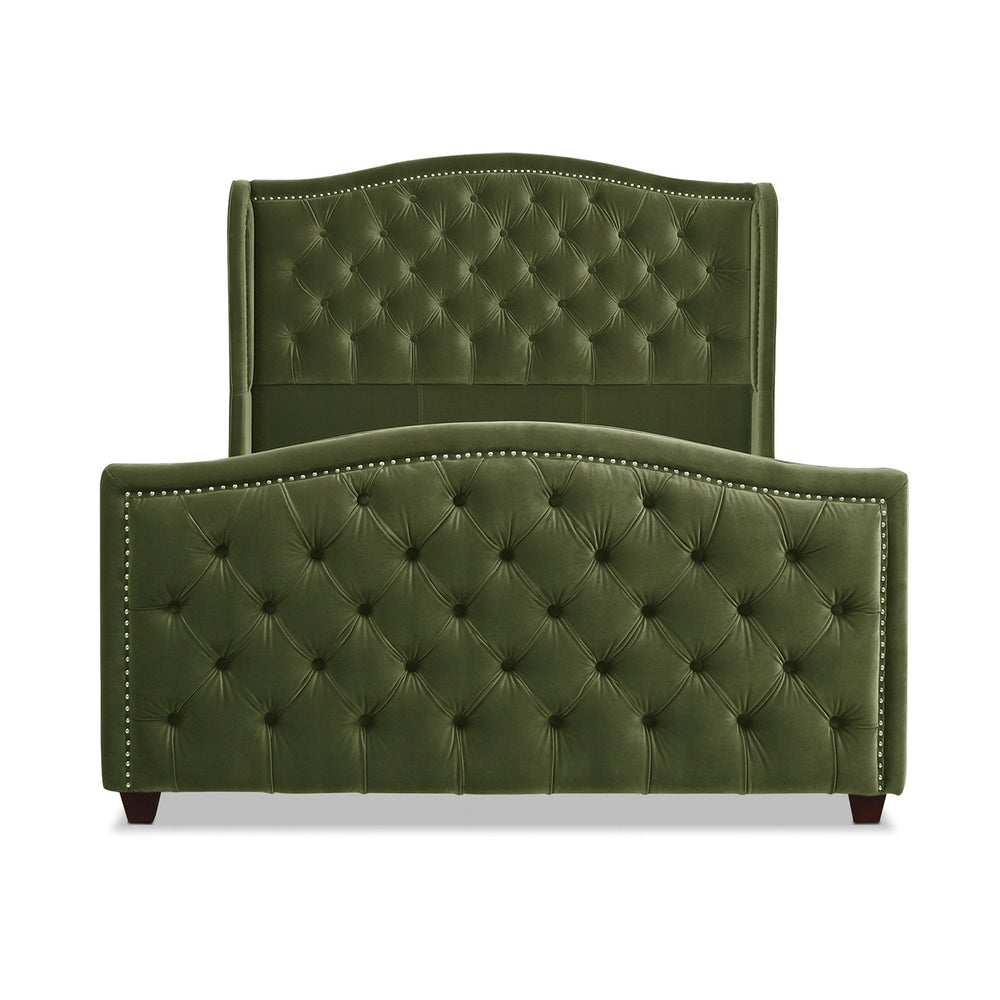 English Elm Jennifer Taylor Home - Marcella Upholstered Shelter Headboard Bed Set - Queen Size In Olive Green Velvet For Luxe Comfort B2719P238221