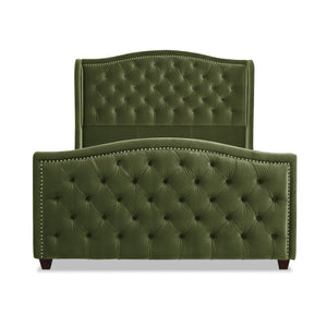English Elm Jennifer Taylor Home - Marcella Upholstered Shelter Headboard Bed Set - Queen Size In Olive Green Velvet For Luxe Comfort B2719P238221