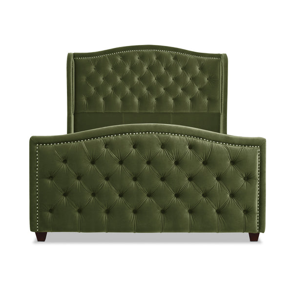 English Elm Jennifer Taylor Home - Marcella Upholstered Shelter Headboard Bed Set - Queen Size In Olive Green Velvet For Luxe Comfort B2719P238221