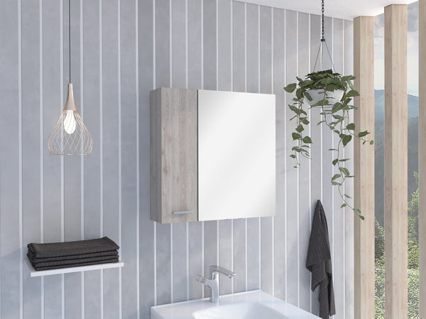 English Elm Kenya Medicine Cabinet with Mirror and Double Doors, 4 Interior Shelves for Organized Storage LIGHT GREY 28 L x 22 W x 5 H B128P148727