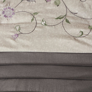 English Elm Embroidered 7-Piece Comforter Set In Soft Purple & Grey For California King - Luxurious Floral Design B03596943