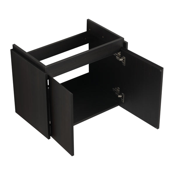 English Elm 24 Inch Bathroom Vanity Floating Ceramic Basin Sink Combo with Double-Door Wall-Mounted Storage Cabinet Durable Engineered Wood Modern Design Black W1972P190342