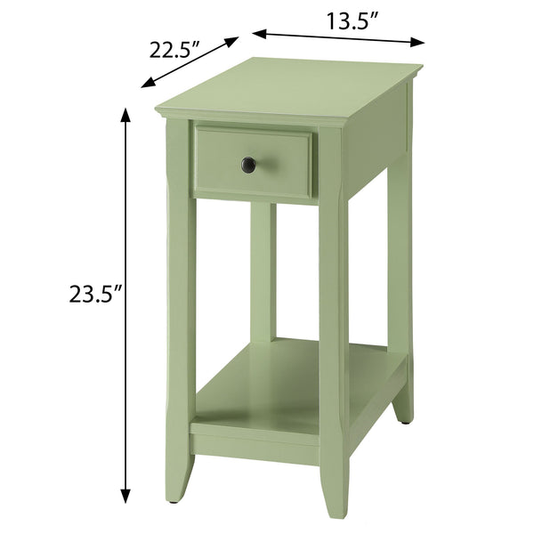 English Elm Light Green Mid-Century Accent Table with Drawer & Shelf, Compact Storage for Small Spaces, Stylish Stability B062P185682