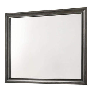 English Elm Gray Glam Dresser w Mirror Set — 63" Shiny Silver-Trim Jewelry Drawer, Dovetail Craft, Round Knobs B2741S00552