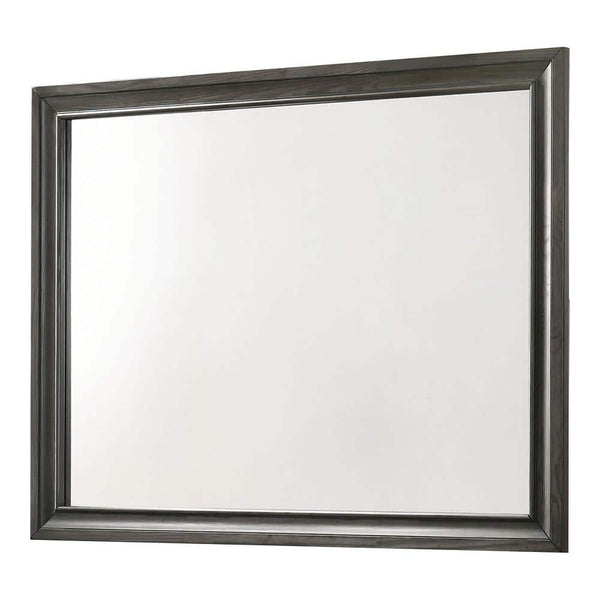 English Elm Gray Glam Dresser w Mirror Set — 63" Shiny Silver-Trim Jewelry Drawer, Dovetail Craft, Round Knobs B2741S00552