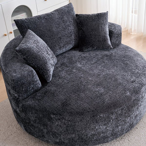 English Elm Round Swivel Barrel Chair Plush Chenille Upholstery Cozy Accent Seat for Any Room Black W2915P338890