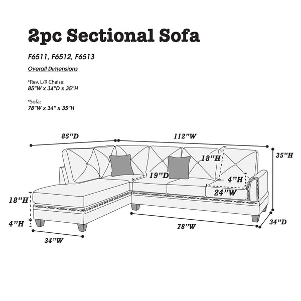 English Elm 2-PCS Ash Black Sectional Sofa with Reversible Chaise, 112" x 85" x 35" Cotton-Blend Fabric Comfort B089S00108