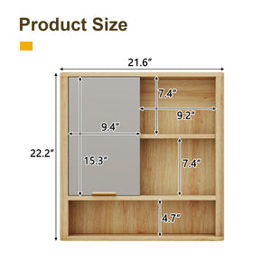 English Elm Natural Wood Tone Mdf Wall Cabinet with Mirror Open Shelves and Door for Bathroom W3875P379311