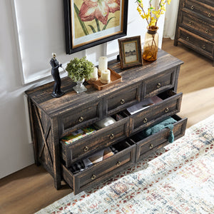 English Elm Farmhouse Tall Five Drawer Chest Rustic Oak Barn Door Style Organizer for Bedroom W2393P197410