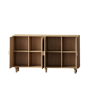 English Elm 62.20"Elegant 4-Door Rattan Storage Cabinet with Solid Wood Legs, Spacious Shelves & Easy Assembly Natural W757P190066