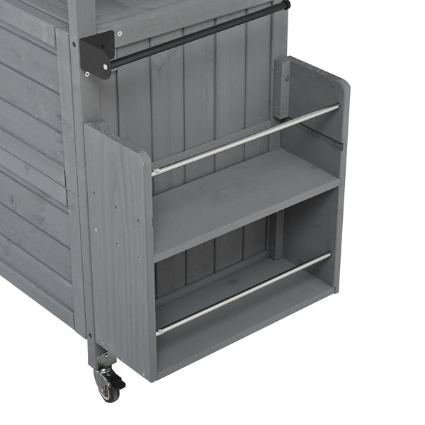 English Elm Foldable Outdoor Kitchen Cart with Stainless Worktop Fir Wood Frame and Lockable Wheels Grey N719P380279E