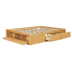 English Elm Queen Platform Storage Bed with Hydraulic Lift Footboard and Four Drawers Antique Finish Natural LP000139AAN