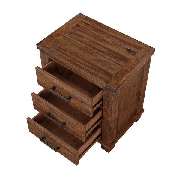 English Elm Rustic Reclaimed Pine 3-drawer Nightstand Set Farmhouse Bedroom Antique Finish BS701P455591D