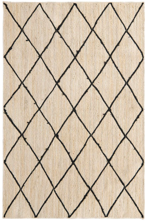 Unique Loom Braided Jute Trellis Hand Braided Solid Rug Ivory and Black, Black 5' 1" x 8' 0"