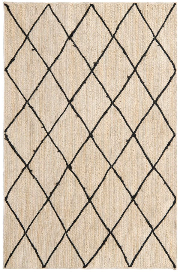 Unique Loom Braided Jute Trellis Hand Braided Solid Rug Ivory and Black, Black 5' 1" x 8' 0"