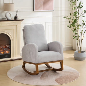 English Elm 27.2"w Wingback Glider Rocker Polyester Nursery Chair with Walnut Rubberwood Base W3188P304602