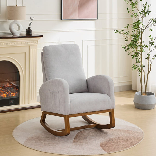 English Elm 27.2"w Wingback Glider Rocker Polyester Nursery Chair with Walnut Rubberwood Base W3188P304602