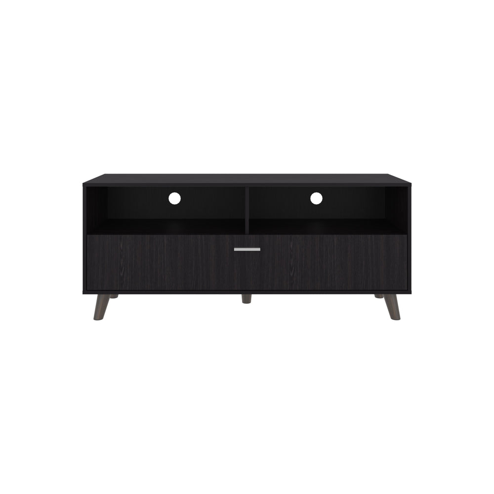 English Elm Patrick TV Stand for TVs up to 65” – Modern Black Entertainment Center with 2 Doors, Open Shelf, MDF Durable Finish B200P335350