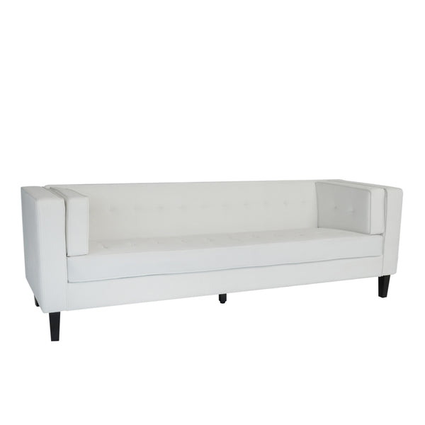 English Elm Christopher Knight Home® - 3-Seater Elegant Tufted Velvet Sofa with Solid Eucalyptus Frame, High-Density Foam Cushions and Dark Wood Legs Ivory N765P165541