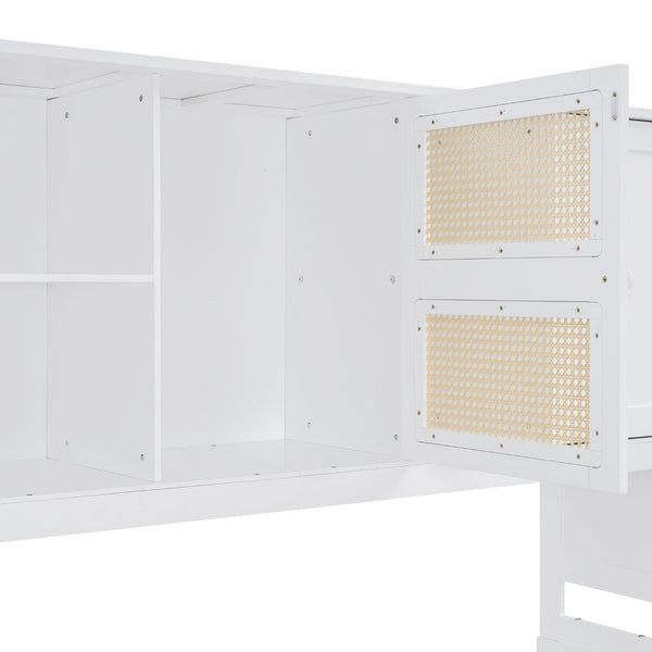 English Elm Twin Size Wooden Daybed With Trundle, Integrated Storage Cabinet & Modern White Finish For Space-Saving N820S00048K-GIGA